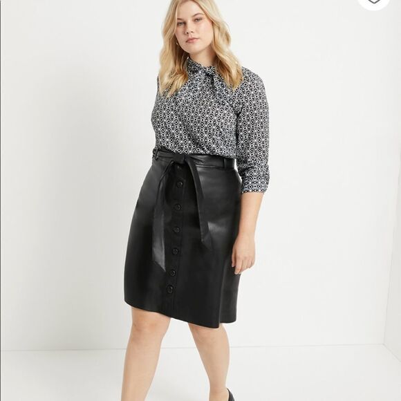 ELOQUII Faux Leather Tie Waist Skirt - Picture 1 of 6